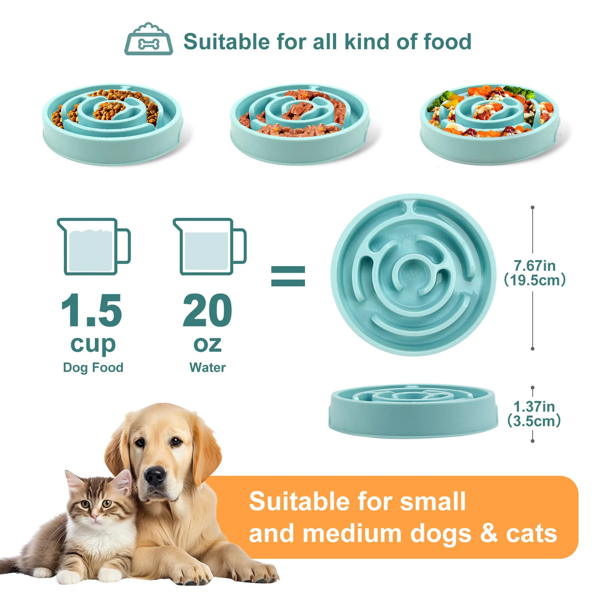 Pet Slow Food Bowl - Non slip and Durable - Suitable for pets of all sizes